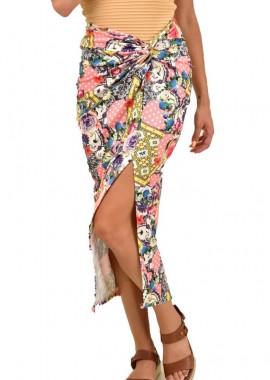 First Woman - Γυναικεία φούστα midi με κόμπο Ροζ 16888