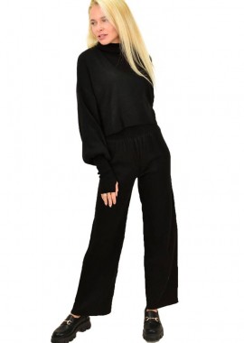 Potre OR - Γυναικείο πλεκτό σετ με τοπ μονόχρωμο Μαύρο 13016