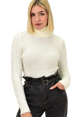 Potre OR - Γυναικείο χνουδωτό πουλόβερ ζιβάγκο Εκρού 18223