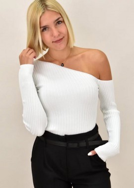 Potre OR - Πλεκτό τοπ με μακρύ μανίκι ασύμμετρο Λευκό 17596