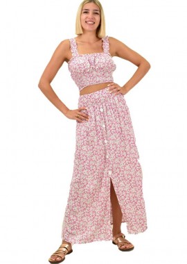 Potre OR - Γυναικείο σετ φλοράλ με τιράντες Ροζ 16943