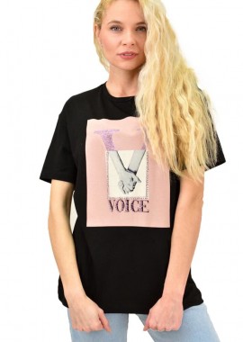 Potre OR - Γυναικείο T-shirt με στάμπα VOICE Μαύρο 13904