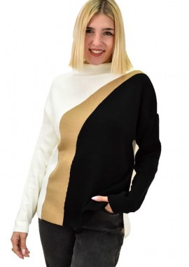 Potre OR - Γυναικείο πλεκτό πουλόβερ με σχέδιο Μπεζ 18370