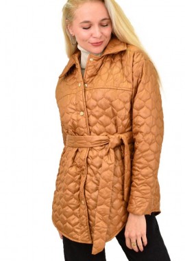 Potre OR - Γυναικείο μπουφάν καπιτονέ με ζώνη Καφέ 13341