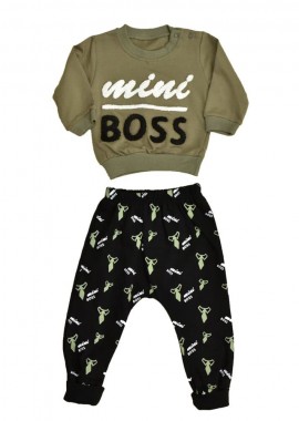 Potre OR - Βρεφικό σετ φόρμας με σχέδιο mini BOSS Λαδί 17041
