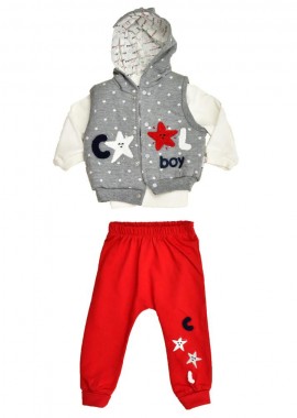 Potre OR - Βρεφικό σετ φόρμας με σχέδιο αστεράκια Κόκκινο 17053