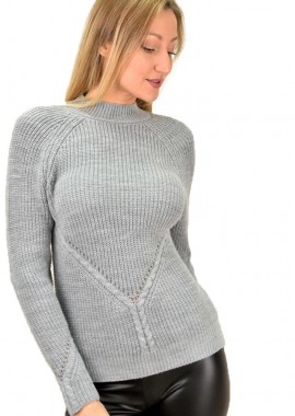 Caroon - Γυναικείο πλεκτό με διάτρητο σχέδιο Γκρι 9356