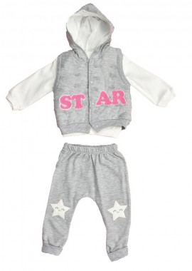 Potre OR - Βρεφικό σετ φόρμας με σχέδιο STAR και αμάνικο μπουφάν Γκρι 17170
