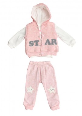 Potre OR - Βρεφικό σετ φόρμας με σχέδιο STAR και αμάνικο μπουφάν Ροζ 17169