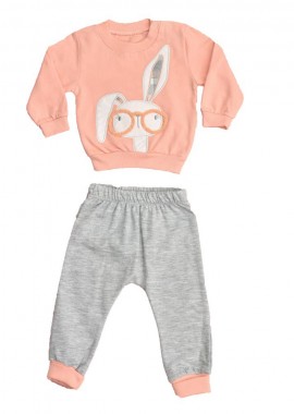 Potre OR - Βρεφικό σετ φόρμας με σχέδιο κουνέλι Σομόν 17164