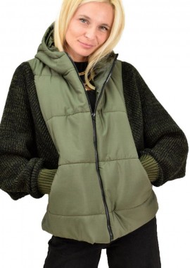 Potre OR - Γυναικείο μπουφάν με δίχρωμη πλέξη στα μανίκια Χακί 12758