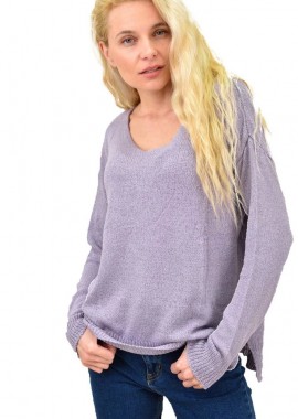 Potre OR - Πλεκτή μακρυμάνικη oversized μπλούζα Λιλά 14167