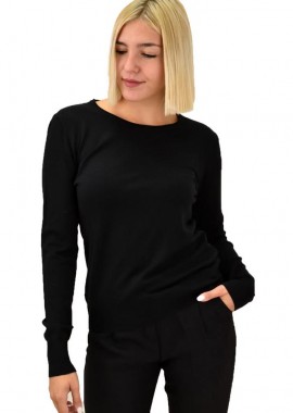 Potre OR - Πλεκτή μπλούζα ζέρσεϊ με στρογγυλή λαιμόκοψη Μαύρο 17774