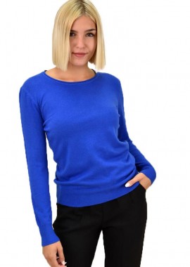 Potre OR - Πλεκτή μπλούζα ζέρσεϊ με στρογγυλή λαιμόκοψη Μπλε Ρουά 17773