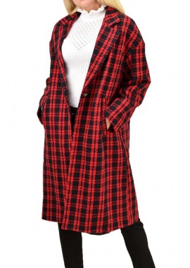 Potre OR - Γυναικείο παλτό καρό Κόκκινο 13464