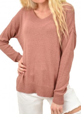 Potre OR - Πλεκτή μακρυμάνικη oversized μπλούζα Σάπιο μήλο 14169