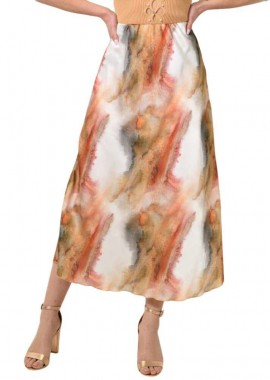 First Woman - Midi φούστα σατέν tie dye Πορτοκαλί 23527