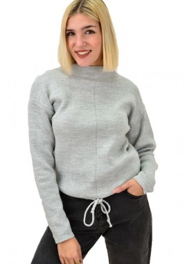 Potre OR - Γυναικεία μπλούζα πλεκτή με τελείωμα κορδόνι Γκρι 9304