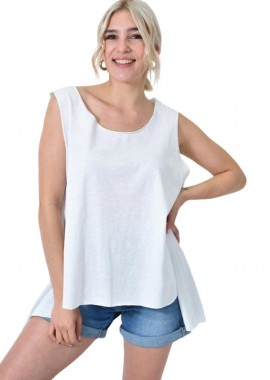 Potre OR - Αμάνικο Μπλουζάκι με Πλαϊνά Σκισίματα Λευκό 24567