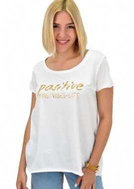 First Woman - Γυναικεία μονόχρωμη μπλούζα με χρυσό τύπωμα Λευκό 20996