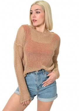 Potre OR - Γυναικεία πλεκτή μπλούζα με διάτρητο σχέδιο Μπεζ 23781