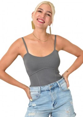 Potre OR - Crop top πλεκτό με λεπτές τιράντες Γκρι 25187