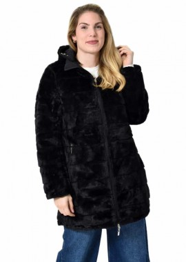 Potre OR - Μπουφάν Διπλής Όψεως (Ντουμπλφας) με Γούνα & Κουκούλα - Μαύρο Μαύρο 27329