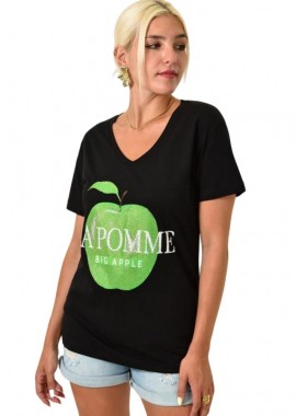 Potre OR - Γυναικείο T-shirt με τύπωμα BIG APPLE Μαύρο 25516