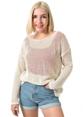 Potre OR - Γυναικεία πλεκτή μπλούζα με διάτρητο σχέδιο Εκρού 23779