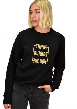 First Woman - Μπλούζα φούτερ THINK OUTSIDE THE BOX Μαύρο 17514
