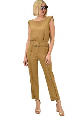 Potre OR - Γυναικείο σετ τοπ με παντελόνα Μπεζ 10203