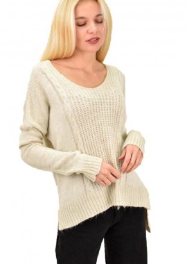 Potre OR - Γυναικείο πλεκτό με σχέδιο πλεξούδες Εκρού 13558