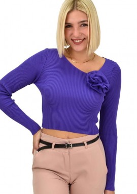 Potre OR - Γυναικείο πλεκτό crop top με σχέδιο λουλούδι Μωβ 21980