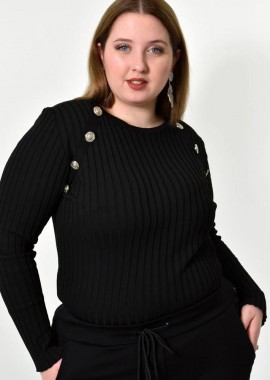 Potre OR - Γυναικείο Plus τοπ με κουμπιά Μαύρο 22418