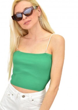 Potre OR - Γυναικείο τοπ με τιράντες πέρλα Πράσινο 14781