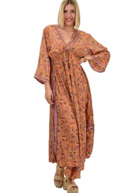 Potre OR - Γυναικείο μεταξωτό boho φόρεμα με κρόσια Πορτοκαλί 20579