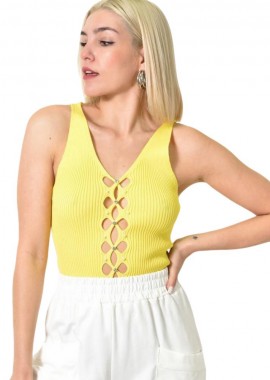 Potre OR - Πλεκτό τοπ με άνοιγμα και στρας Κίτρινο 23732