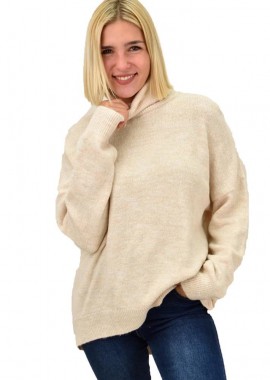 Potre OR - Πλεκτό πουλόβερ oversized ζιβάγκο Μπεζ 17966