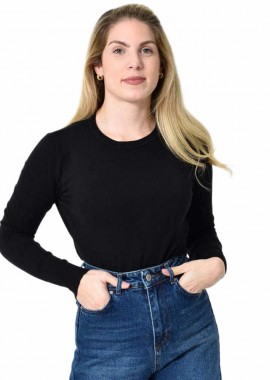 Potre OR - Πλεκτή Μπλούζα Ζέρσεϊ με Στρογγυλή Λαιμόκοψη Μαύρο 27312