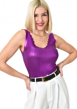 Potre OR - Γυναικείο μεταλιζέ τοπ με σχέδιο στο V Μωβ 23401