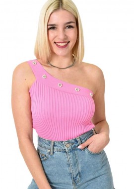 Potre OR - Τοπ εφαρμοστό ριπ με έναν ώμο Ροζ 23513