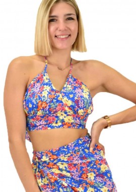 First Woman - Γυναικείο crop top κρουαζέ Μπλε 16810