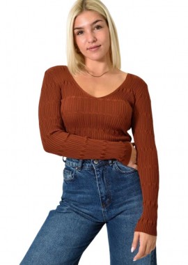 Potre OR - Γυναικείο τοπ με διάτρητο σχέδιο Καφέ 25946