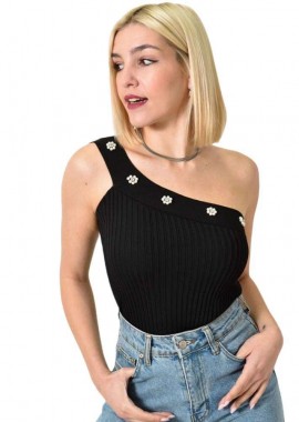 Potre OR - Ριπ εφαρμοστό τοπ με έναν ώμο Μαύρο 23502