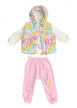 Potre OR - Βρεφικό σετ φόρμας με σχέδιο GIRL και αμάνικο μπουφάν Ροζ 17172
