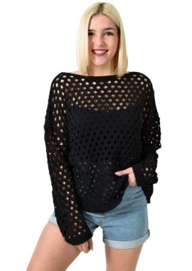 Potre OR - Γυναικεία μπλούζα με διάτρητο σχέδιο Μαύρο 23464