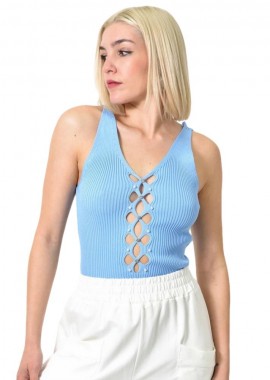 Potre OR - Πλεκτό τοπ με άνοιγμα και στρας Γαλάζιο 23733