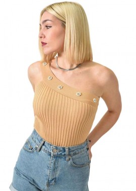 Potre OR - Ριπ εφαρμοστό τοπ με έναν ώμο Μπεζ 23504