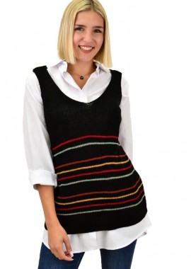 Potre OR - Πλεκτή καζάκα με λεπτές ρίγες Μαύρο 12033