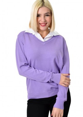 Potre OR - Γυναικεία oversized μπλούζα με γιακά Λιλά 22903